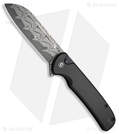 CIVIVI Chevalier II Button Lock Knife Black Aluminum (3.4" Damascus) C20022B-DS1