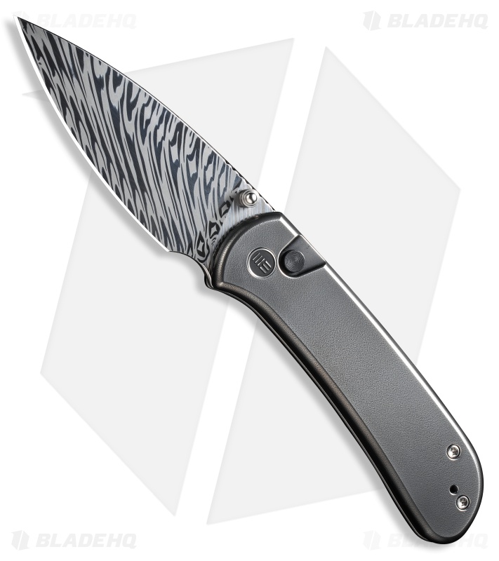 WE Knife Co. Qubit Button Lock Knife Orange Peel Ti (2.98" Damasteel)