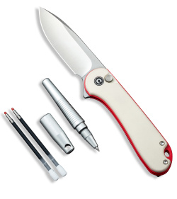 CIVIVI Elementum II Pen Knife Combo Ivory G-10 with Red (3" Satin) C23049