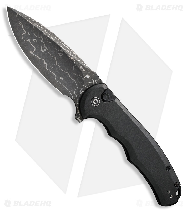 CIVIVI Praxis Flipper Button Lock Knife Black Aluminum (3.7" Damascus)