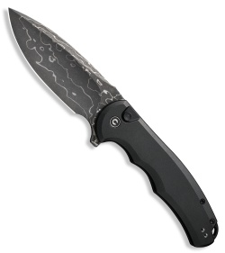 CIVIVI Praxis Flipper Button Lock Knife Black Aluminum (3.7" Damascus)