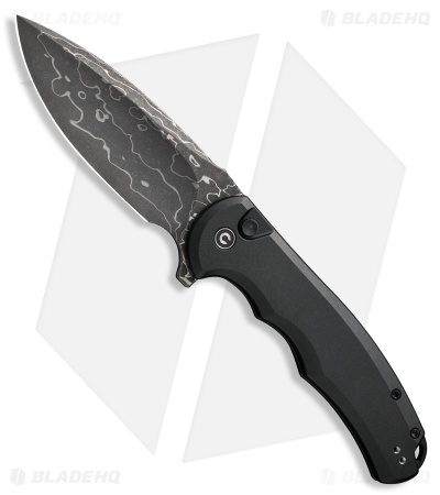 CIVIVI Praxis Flipper Button Lock Knife Black Aluminum (3.7" Damascus)