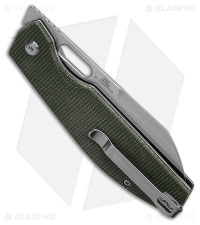 CJRB Cutlery Ekko Button Lock Knife Dark Green Micarta (3.3" Stonewash)