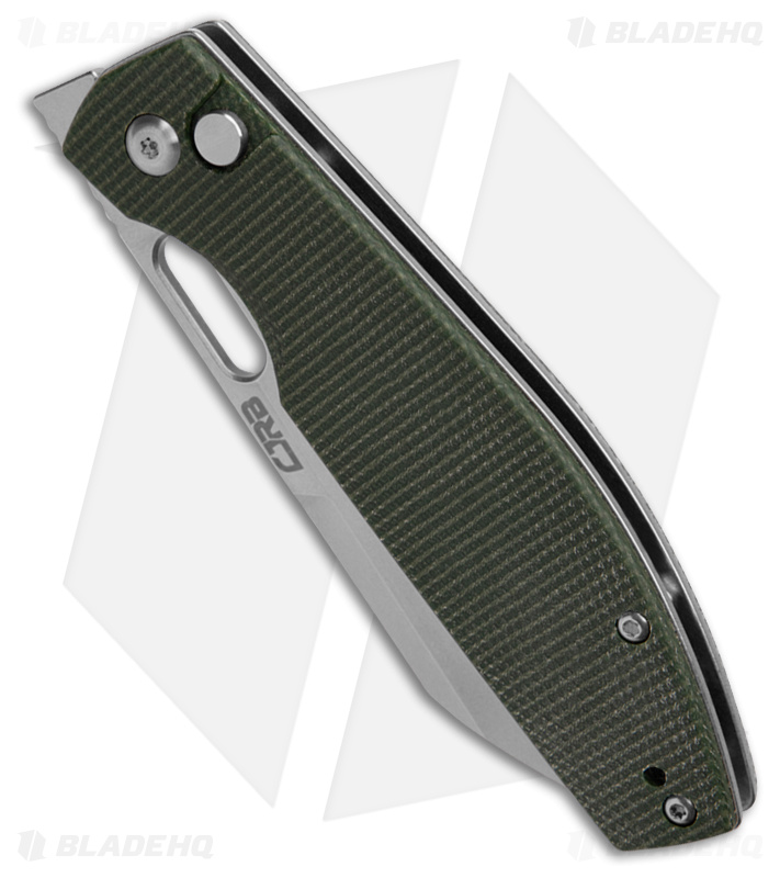 CJRB Cutlery Ekko Button Lock Knife Dark Green Micarta (3.3" Stonewash)