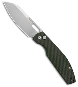 CJRB Cutlery Ekko Button Lock Knife Dark Green Micarta (3.3" Stonewash)