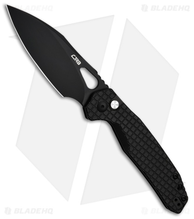 CJRB Frack Button Lock Knife Frag Pattern Black  SS (3.9" Black AR-RPM9)