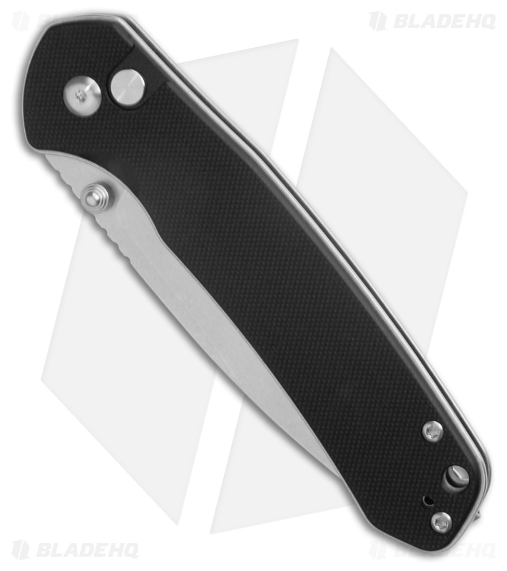 CJRB Cutlery Large Pyrite Button Lock Knife Black G-10 (3.7" SW)