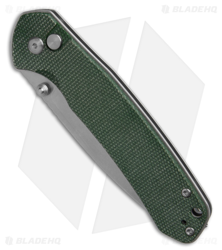 CJRB Cutlery Large Pyrite Button Lock Knife OD Green Micarta (3.7" SW)