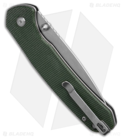 CJRB Cutlery Large Pyrite Button Lock Knife OD Green Micarta (3.7" SW)
