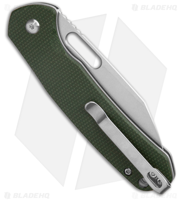 CJRB Cutlery Pyrite-Alt Wharncliffe Button Lock Knife Green Micarta (3.1" SW) 