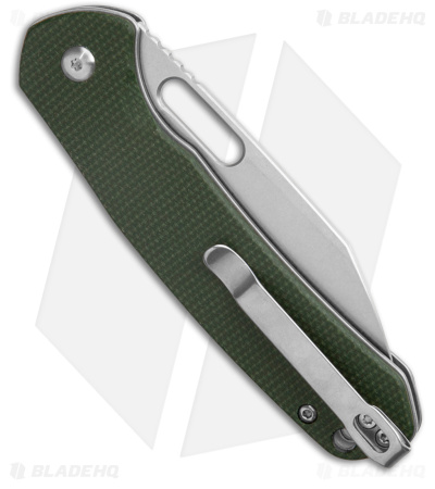 CJRB Cutlery Pyrite-Alt Wharncliffe Button Lock Knife Green Micarta (3.1" SW) 