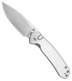 CJRB Cutlery Large Pyrite Button Lock Knife Stonewash Steel (3.7" SW)