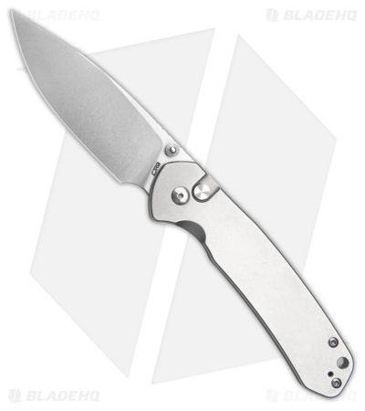 CJRB Cutlery Large Pyrite Button Lock Knife Stonewash Steel (3.7" SW)