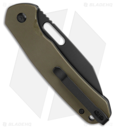 CJRB Cutlery Pyrite-Alt Wharncliffe Button Lock Knife Green G-10 (3.1" Black) 