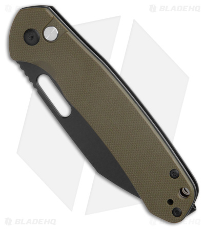CJRB Cutlery Pyrite-Alt Wharncliffe Button Lock Knife Green G-10 (3.1" Black) 