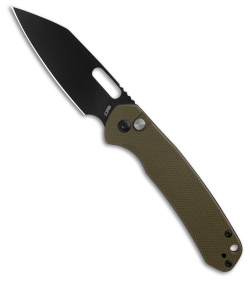 CJRB Cutlery Pyrite-Alt Wharncliffe Button Lock Knife Green G-10 (3.1" Black) 