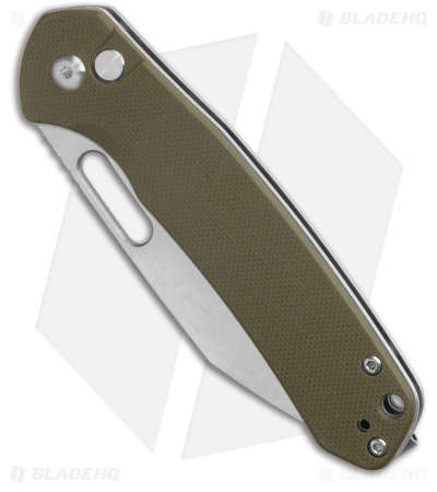 CJRB Cutlery Pyrite-Alt Wharncliffe Button Lock Knife Green G-10 (3.1" SW) 