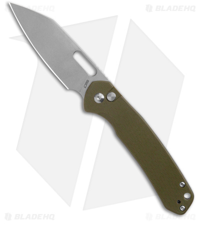 CJRB Cutlery Pyrite-Alt Wharncliffe Button Lock Knife Green G-10 (3.1" SW) 