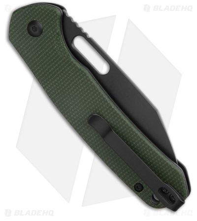 CJRB Cutlery Pyrite-Alt Wharncliffe Button Lock Knife Green Micarta (3.1" Black)