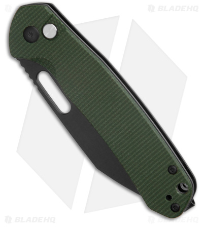CJRB Cutlery Pyrite-Alt Wharncliffe Button Lock Knife Green Micarta (3.1" Black)