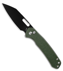 CJRB Cutlery Pyrite-Alt Wharncliffe Button Lock Knife Green Micarta (3.1" Black)