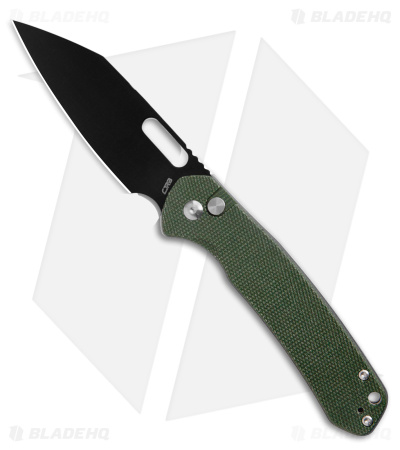 CJRB Cutlery Pyrite-Alt Wharncliffe Button Lock Knife Green Micarta (3.1" Black)