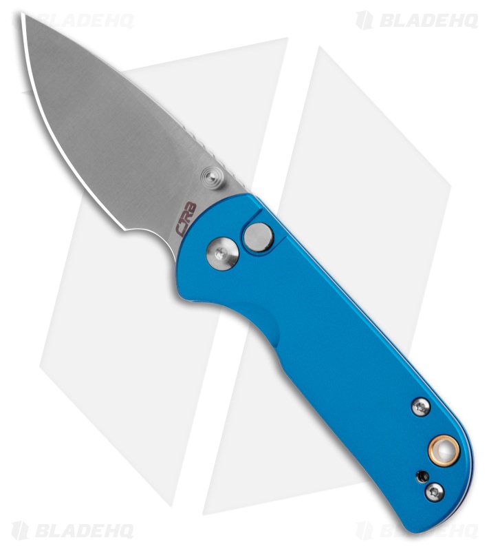 CJRB Cutlery Mica Button Lock Knife Blue Aluminum (2.4" Satin AR-RPM9) *DISC*