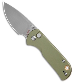 CJRB Cutlery Mica Button Lock Knife Green Aluminum (2.4" Satin AR-RPM9)