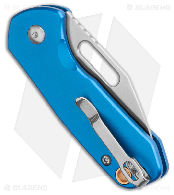 CJRB Mini Pyrite Button Lock Knife Blue Aluminum (2.2" Satin AR-RPM9)