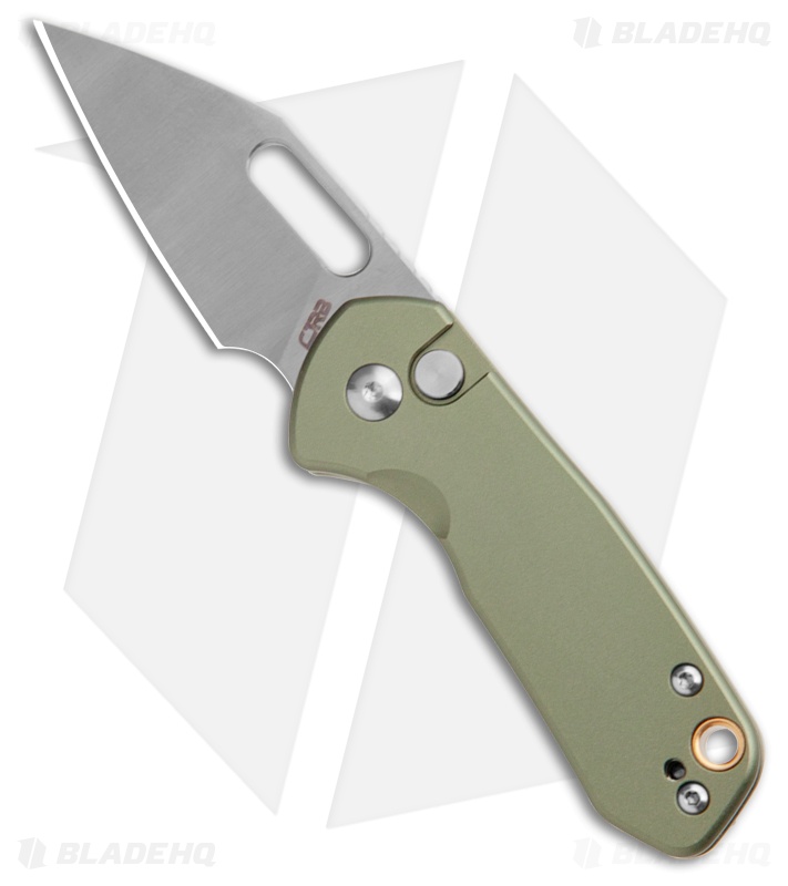 CJRB Mini Pyrite Button Lock Knife Green Aluminum (2.2" Satin AR-RPM9)