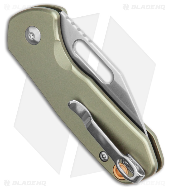 CJRB Mini Pyrite Button Lock Knife Green Aluminum (2.2" Satin AR-RPM9)