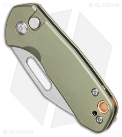 CJRB Mini Pyrite Button Lock Knife Green Aluminum (2.2" Satin AR-RPM9)