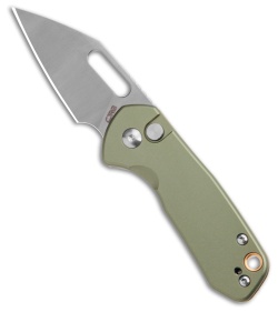 CJRB Mini Pyrite Button Lock Knife Green Aluminum (2.2" Satin AR-RPM9)