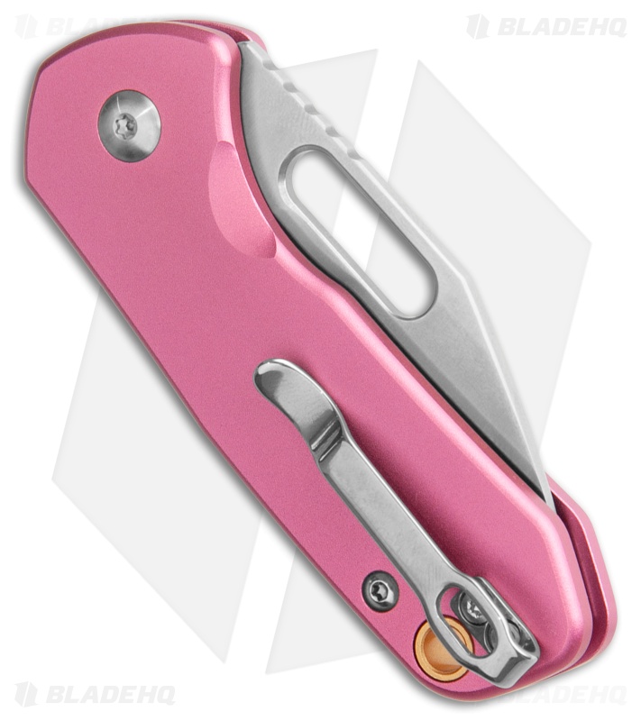 CJRB Mini Pyrite Button Lock Knife Pink Aluminum (2.2" Satin AR-RPM9)