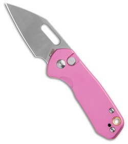 CJRB Mini Pyrite Button Lock Knife Pink Aluminum (2.2" Satin AR-RPM9)