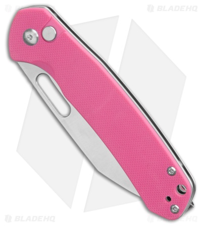 CJRB Pyrite-Alt Wharncliffe Button Lock Knife Pink G-10 (3.13" Bead Blast)