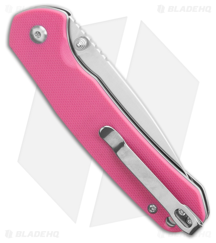 CJRB Pyrite Drop Point Button Lock Knife Pink G-10 (3.1" Bead Blast)