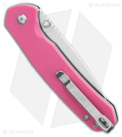 CJRB Pyrite Drop Point Button Lock Knife Pink G-10 (3.1" Bead Blast)