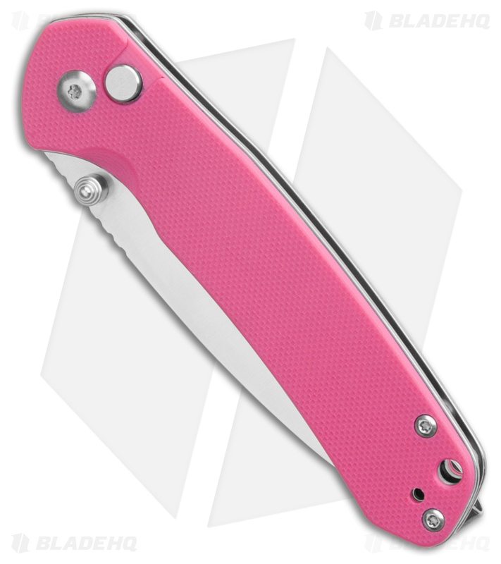 CJRB Pyrite Drop Point Button Lock Knife Pink G-10 (3.1" Bead Blast)