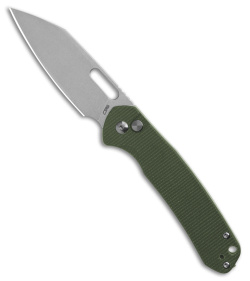 CJRB Cutlery Pyrite-Alt Wharncliffe Button Lock Knife Green Micarta (3.1" SW) 