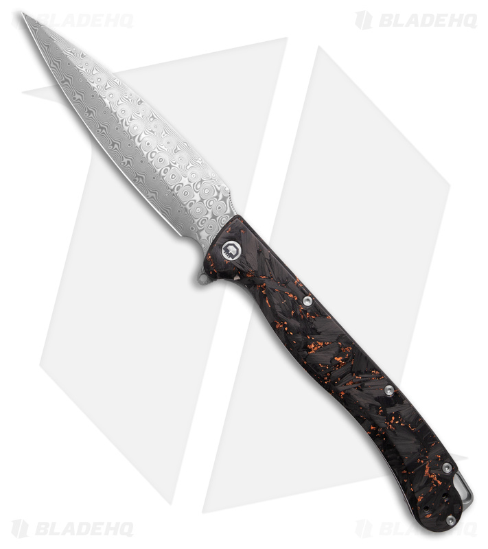 Daggerr Knives Vendetta 2.0 Frame Lock Knife Black/Gold CF (5" Damascus)