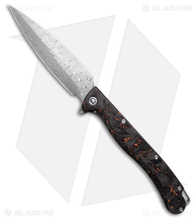 Daggerr Knives Vendetta 2.0 Frame Lock Knife Black/Gold CF (5" Damascus)