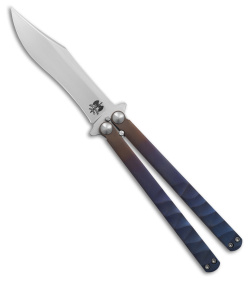 Doc Shiffer Custom Butterfly Knife Half Knapped Ti Bronze/Blue (4.6" Polish)