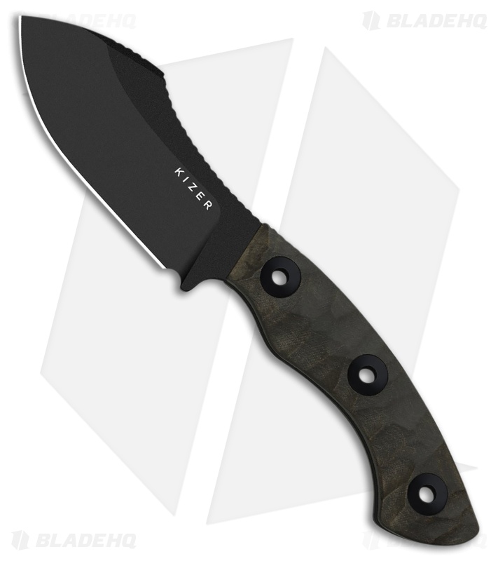 kiruakirua　1001 Kizer Rook Fixed Blade Knife| Black Richlite | Black