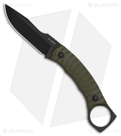 Kizer Billy Bones Fixed Blade Knife OD Green G-10 (3.5" Black PVD SW AEB-L)