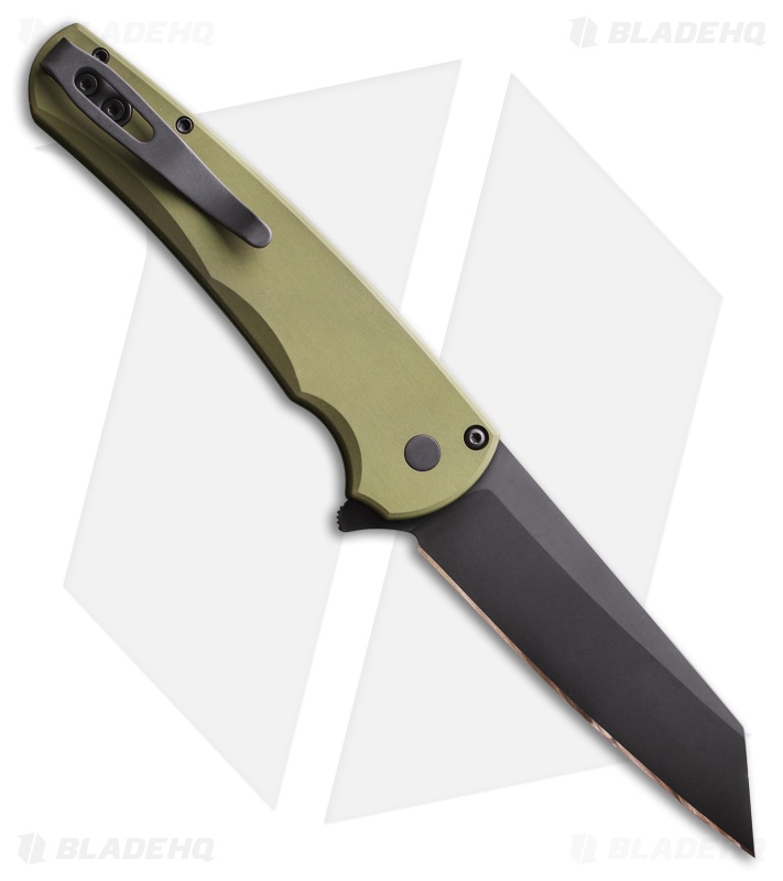 Pro-Tech Malibu Reverse Tanto Button Lock Knife Smooth Green Al (3.25" DLC)