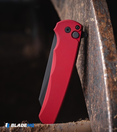 Pro-Tech Malibu Reverse Tanto Button Lock Knife Solid Red Aluminum (3.25" DLC)