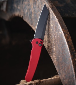 Pro-Tech Malibu Reverse Tanto Button Lock Knife Solid Red Aluminum (3.25" DLC)