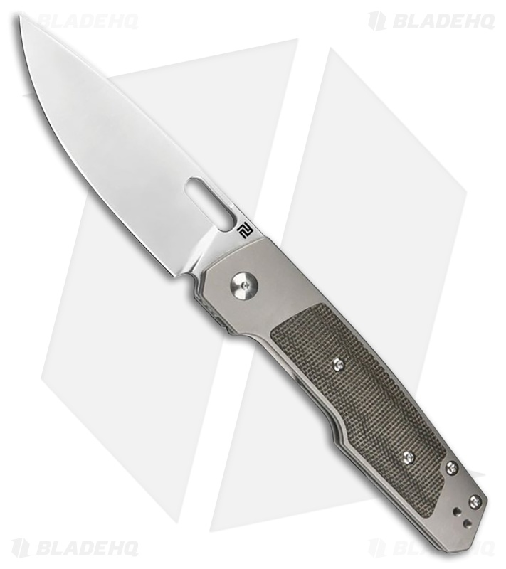 Artisan Gambit Rook Frame Lock Knife Gray Ti/OD Green Micarta (3.5" Sandblast)