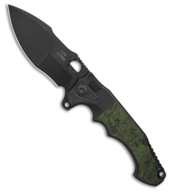 AdV Mini Alpha Flipper Knife Black Ti + Black/Green CF Inlays (3.6" Black)